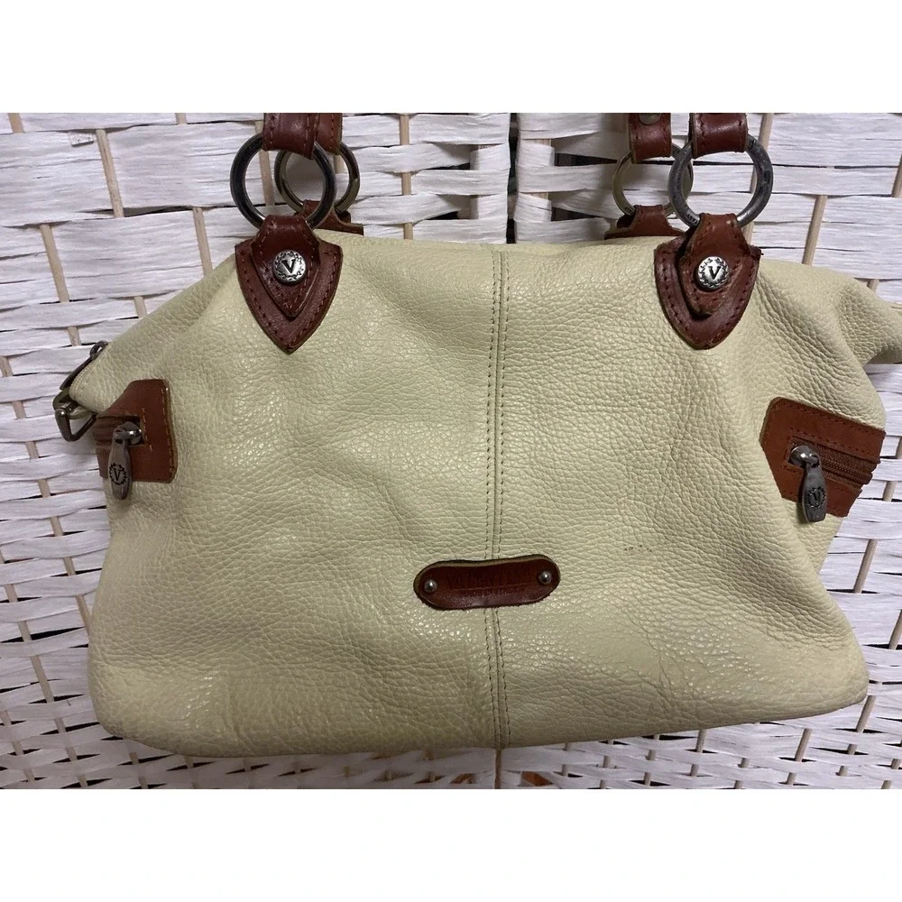 Valentina Made in Italy Yellow Pebbled Leather Handbag Brown Trim Satchel Purse